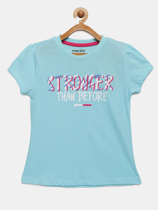 Girls Puff Sleeve Printed Cotton T-Shirt
