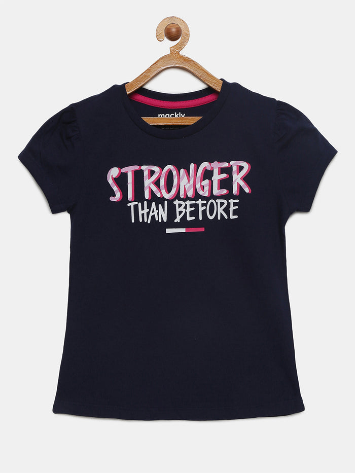 Girls Puff Sleeve Printed Cotton T-Shirt