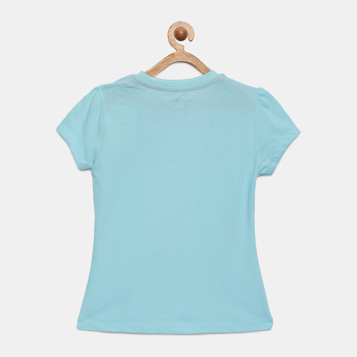 Girls Puff Sleeve Printed Cotton T-Shirt