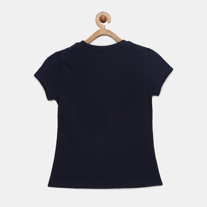 Girls Puff Sleeve Printed Cotton T-Shirt