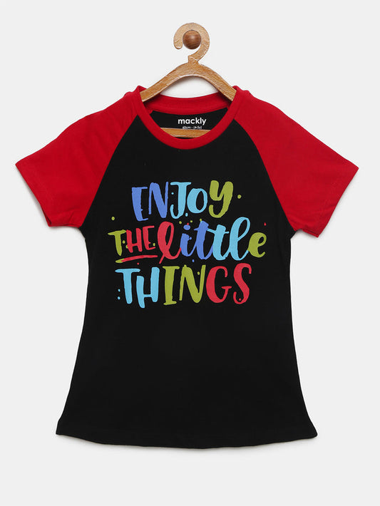 Girls Raglan Sleeve Printed Cotton T-Shirt