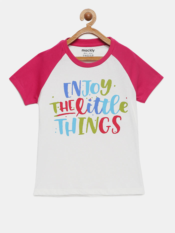 Girls Raglan Sleeve Printed Cotton T-Shirt