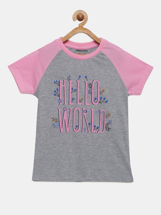 Girls Raglan Sleeve Printed Cotton T-Shirt