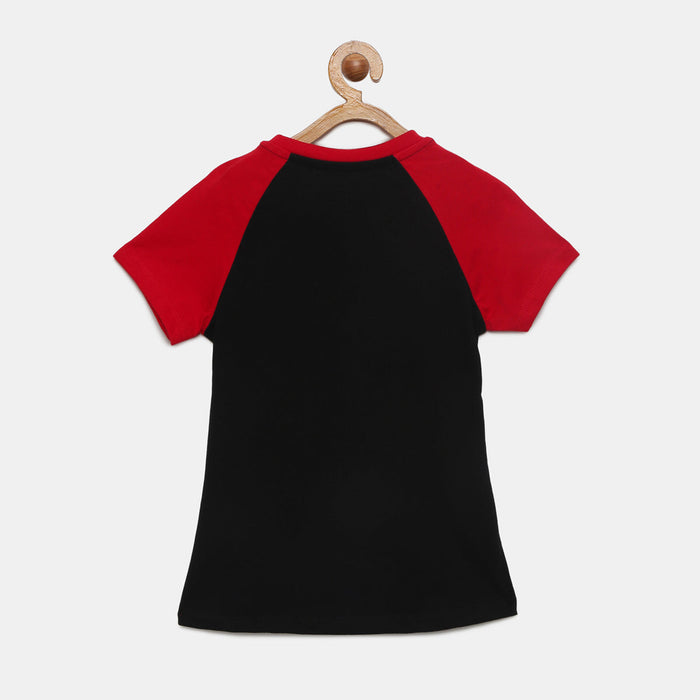 Girls Raglan Sleeve Printed Cotton T-Shirt