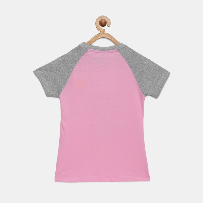 Girls Raglan Sleeve Printed Cotton T-Shirt