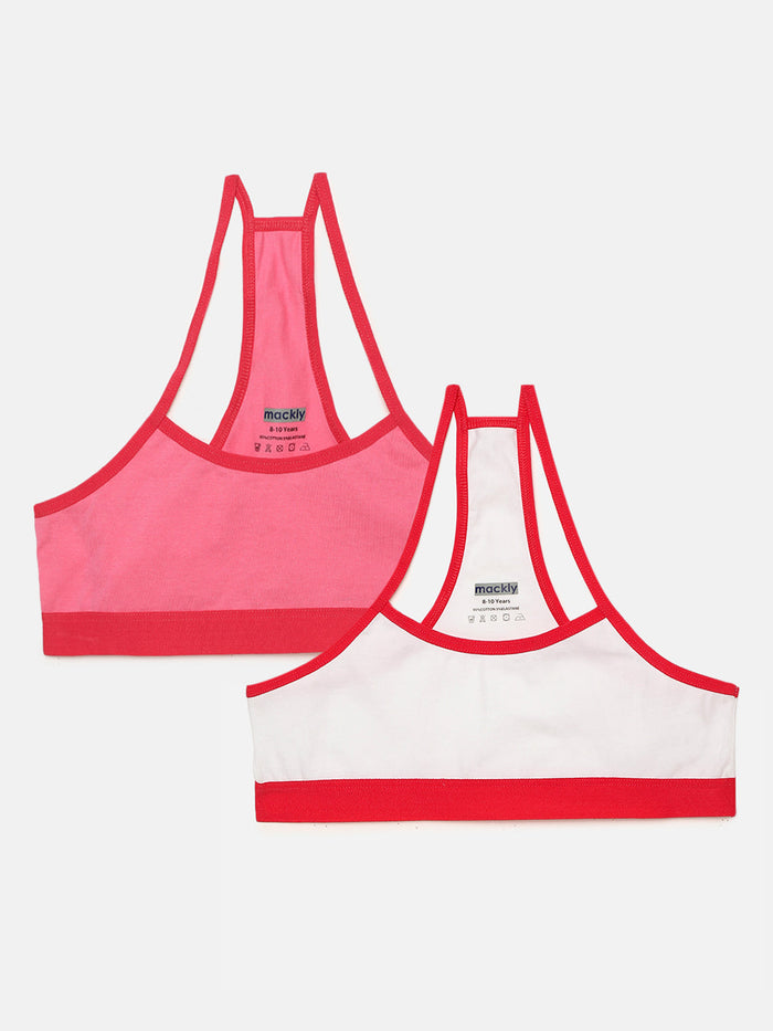 Racer Back Trainer Bra with Red Border - Pink/White