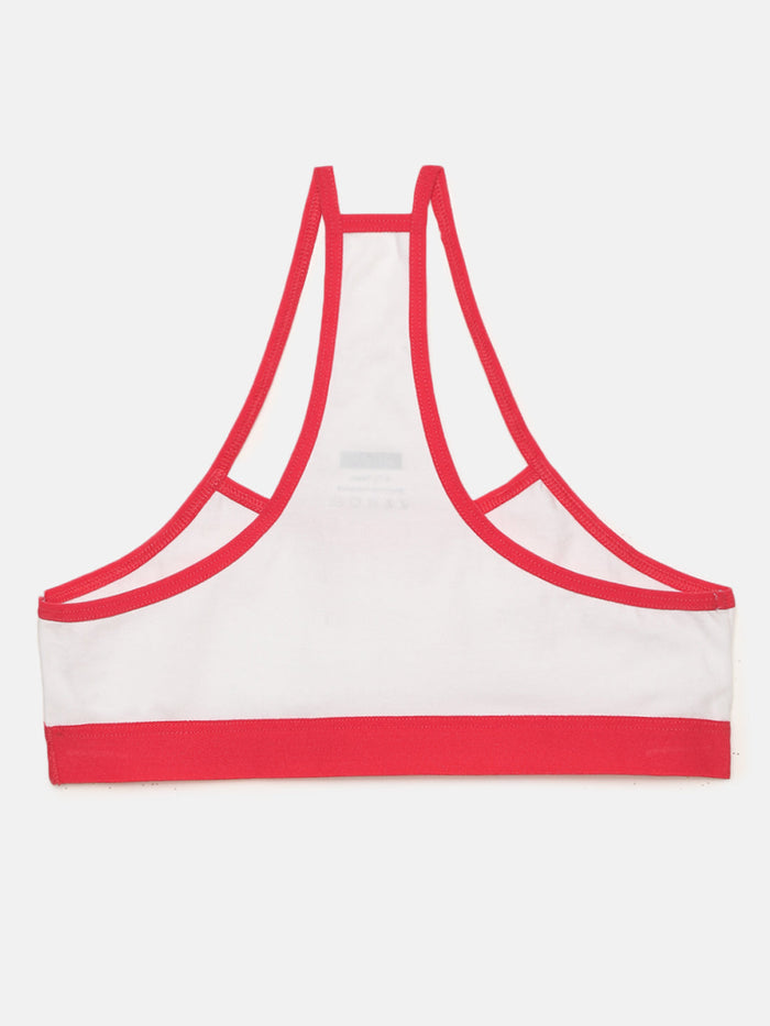 Racer Back Trainer Bra with Red Border - White