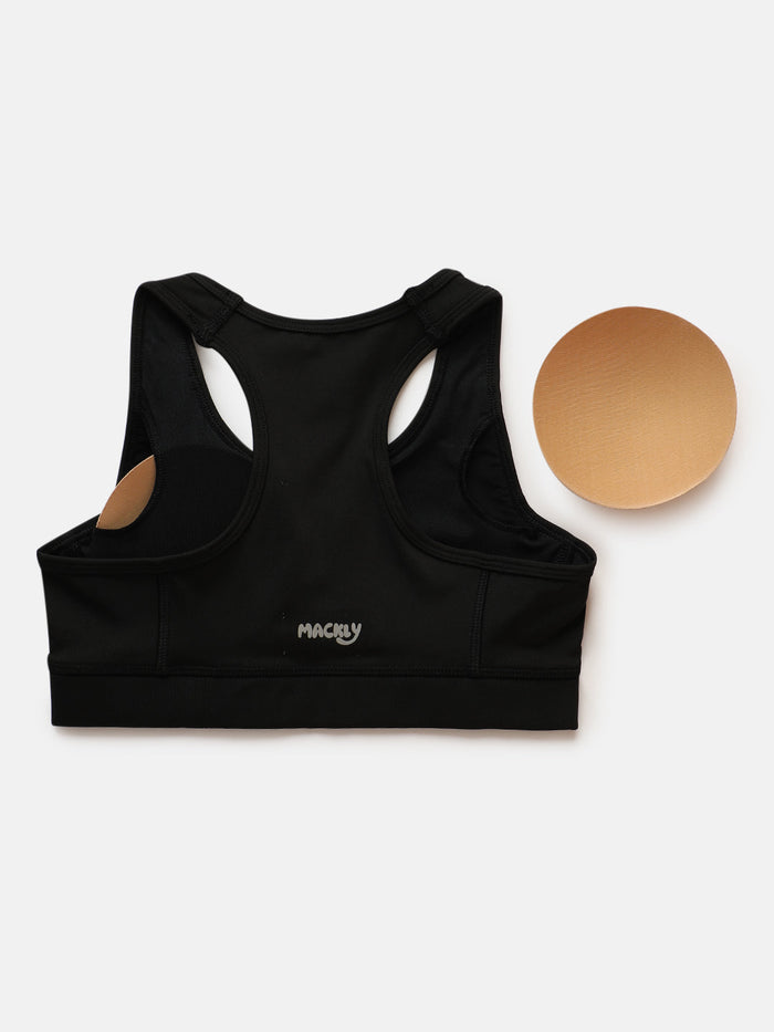 GIRLS SPORTS BRA - BLACK (PADDED)