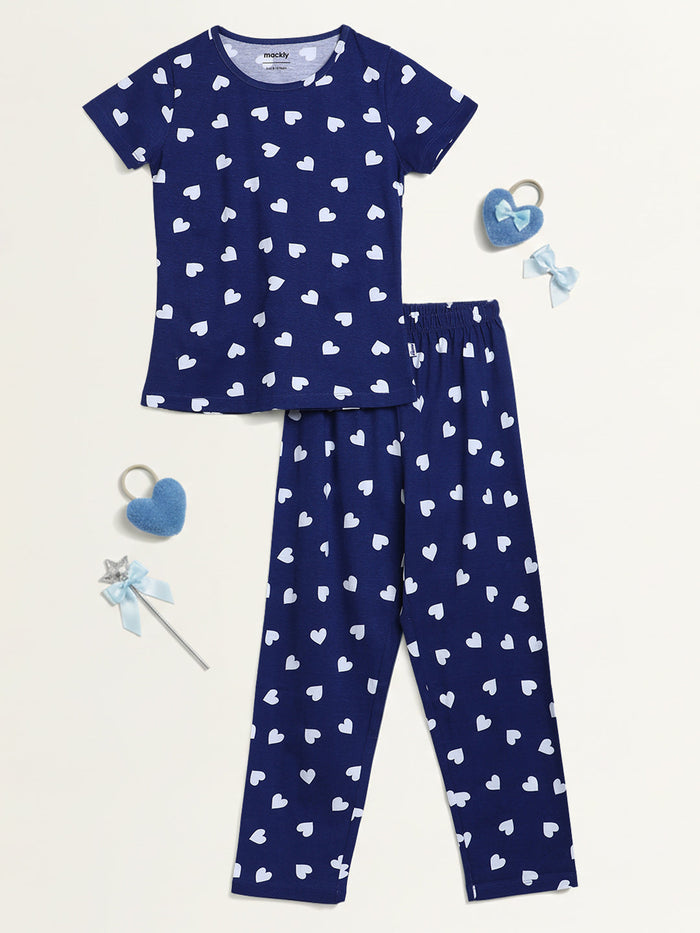 GIRLS TOP & PYJAMA SET - CLASSIC NAVY HEARTS