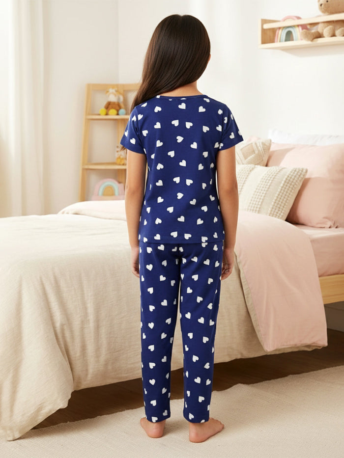 GIRLS TOP & PYJAMA SET - CLASSIC NAVY HEARTS