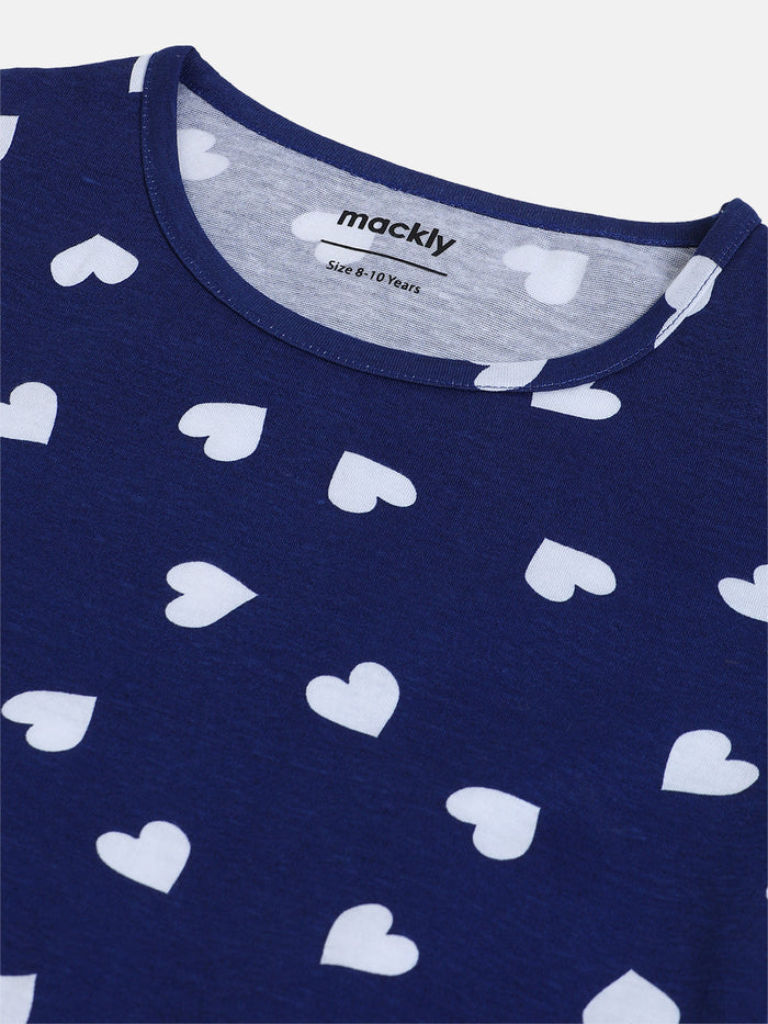 GIRLS TOP & PYJAMA SET - CLASSIC NAVY HEARTS