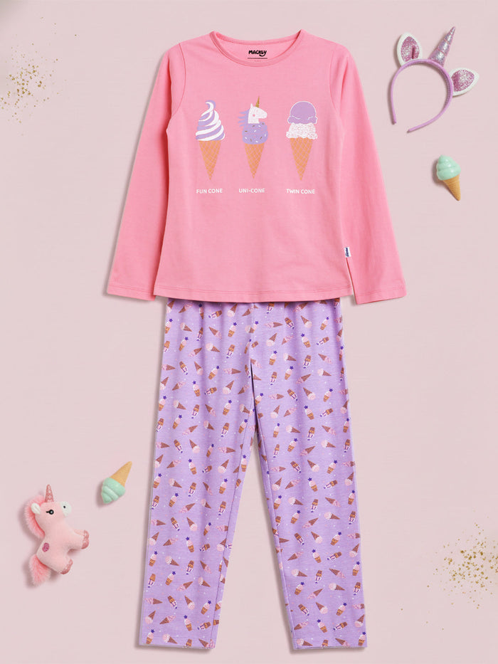 GIRLS TOP & PYJAMA SET - ICECREAM UNICORN