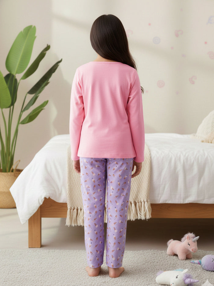 GIRLS TOP & PYJAMA SET - ICECREAM UNICORN