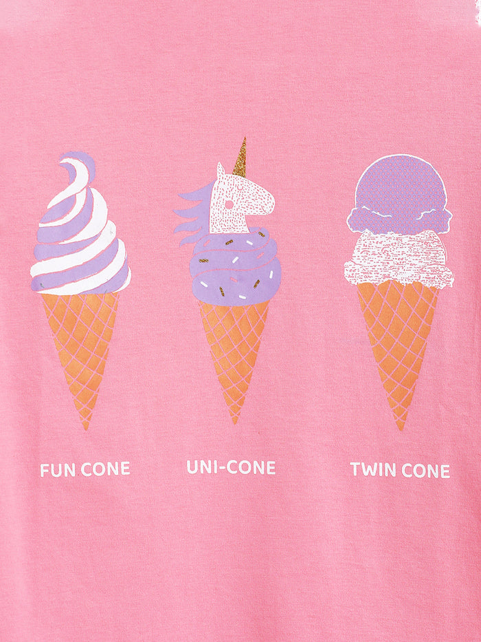GIRLS TOP & PYJAMA SET - ICECREAM UNICORN