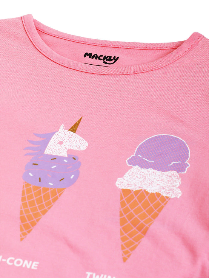 GIRLS TOP & PYJAMA SET - ICECREAM UNICORN