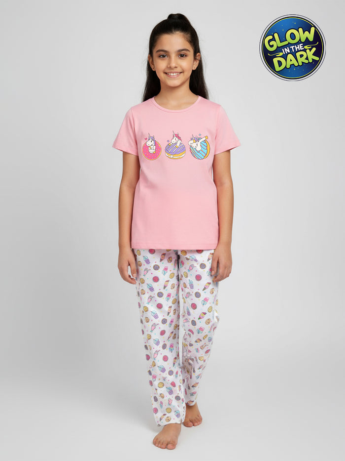 Girls Top & Pyjama Set - Unicorn Donut