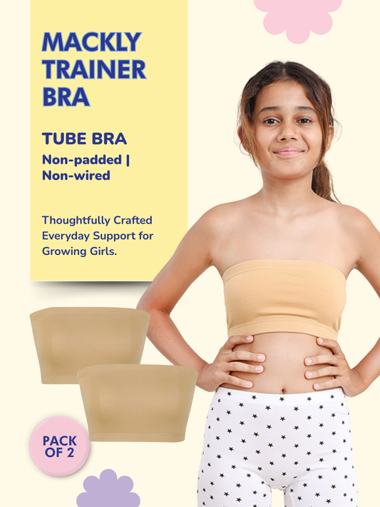 GIRLS TUBE BRA, BEIGE - PACK OF 2
