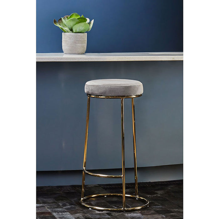 Grey Velvet and Gold Tall Bar Stool - Modern Home Interiors
