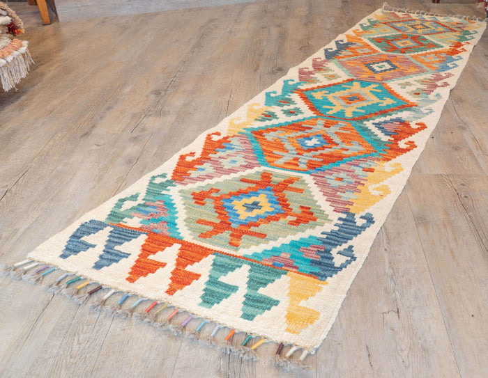 Handmade Afghan Kilim short runner - 310036
