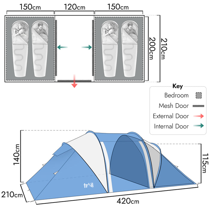 Hartland 4 Man 2 Room Tent – Waterproof 3000mm