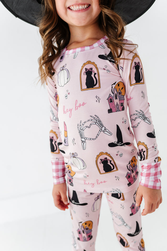 Girls Halloween PJs for siblings in soft bamboo fabric