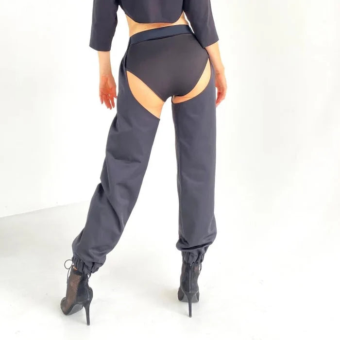 High waisted women's wide chaps, Womens chaps pants for twerk and rave