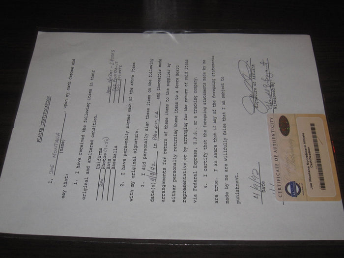 Joe Montana Autographed Scoreboard Certification, Steiner COA - Vintage Indy Sports