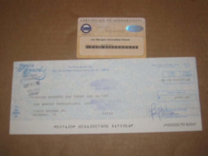 Joe Morgan Cancelled 1992 Check, Steiner Sports COA - Vintage Indy Sports