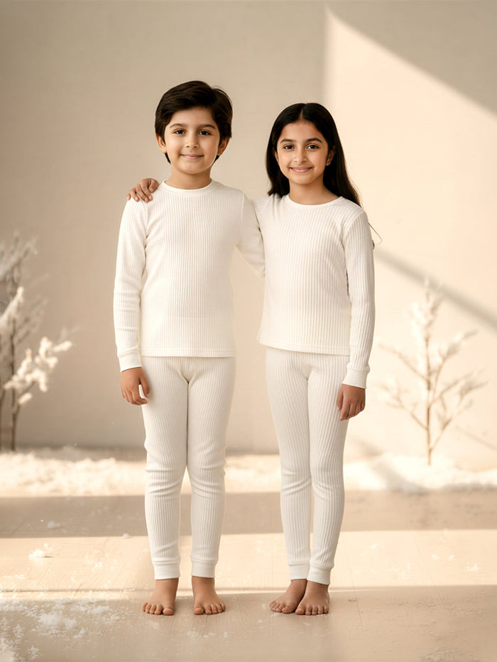 Kids Unisex HeatFlex Thermal Set - Off White (Pack of 1)