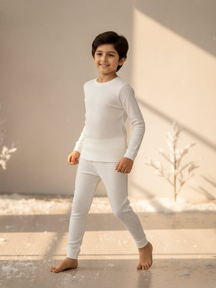 Kids Unisex HeatFlex Thermal Set - Off White (Pack of 1)