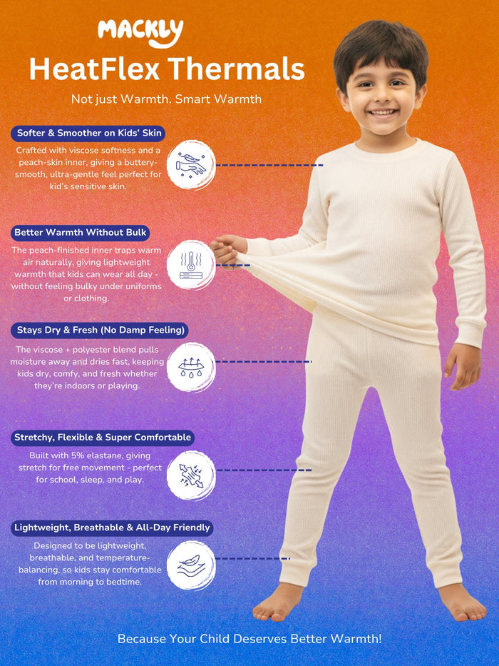Kids Unisex HeatFlex Thermal Set - Off White (Pack of 1)
