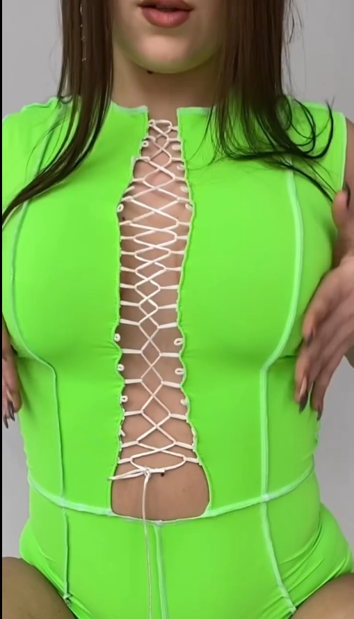 Green Lace up Romper, Festival Romper