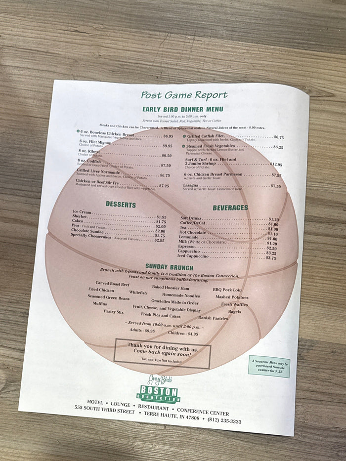 Larry Bird’s Boston Garden Menu