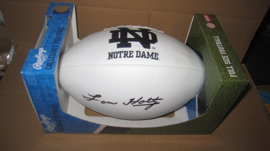 Lou Holtz Autographed Notre Dame Logo Rawlings Football, Steiner COA - Vintage Indy Sports
