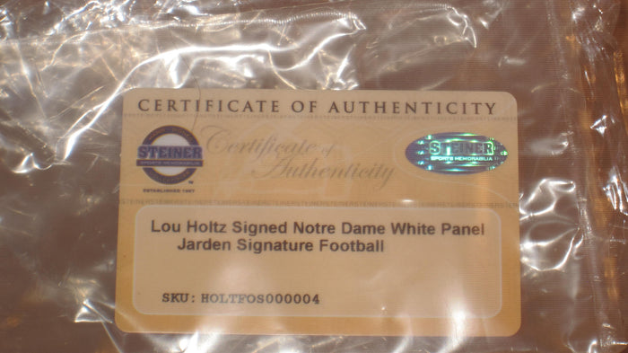 Lou Holtz Autographed Notre Dame Logo Rawlings Football, Steiner COA - Vintage Indy Sports