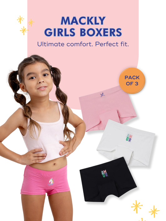 Mackly Girls Boxers - Pack of 3 | Amor/Solid