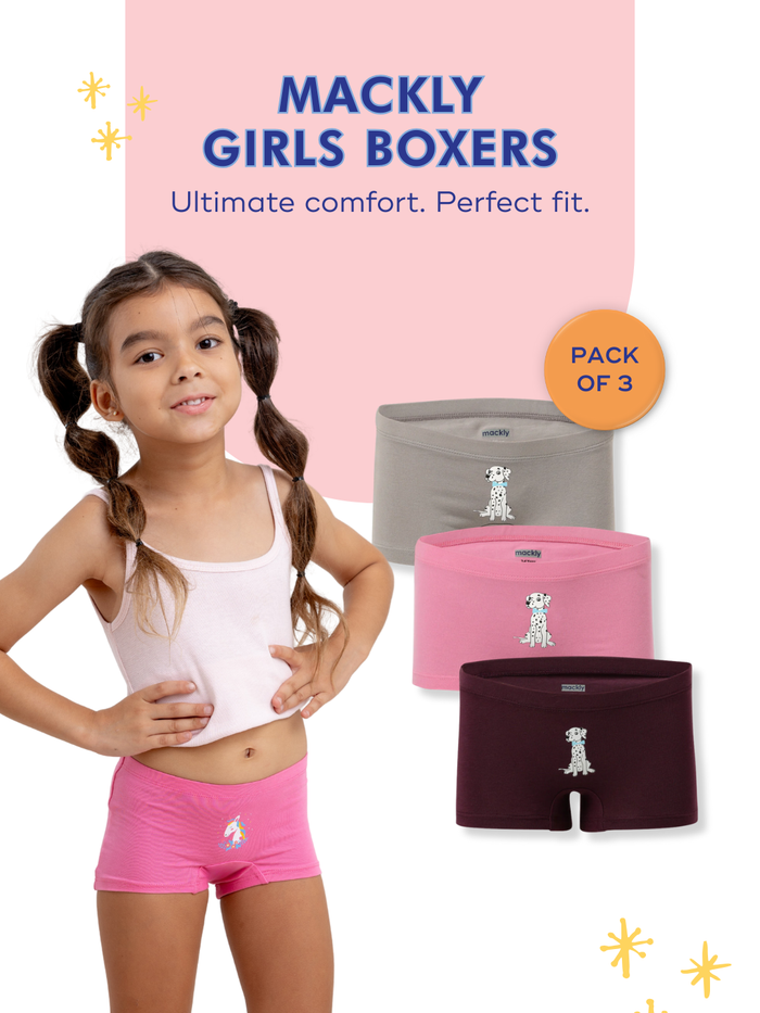 Mackly Girls Boxers - Pack of 3 | Dog Print