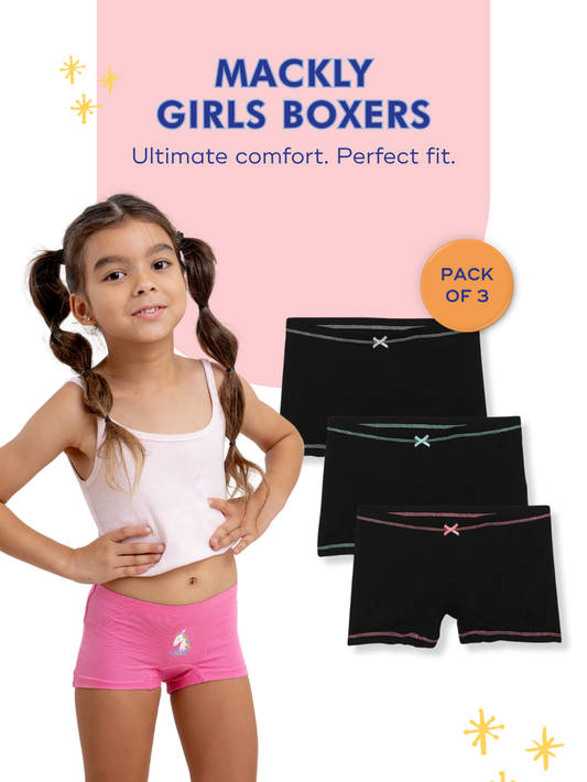 Mackly Girls Boxers - Pack of 3 | SOLID BLACK