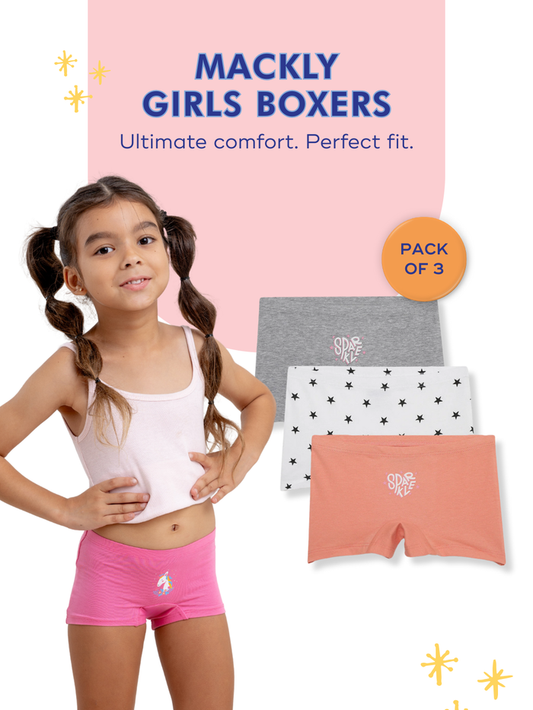 Mackly Girls Boxers - Pack of 3 | SPARKLING STARS