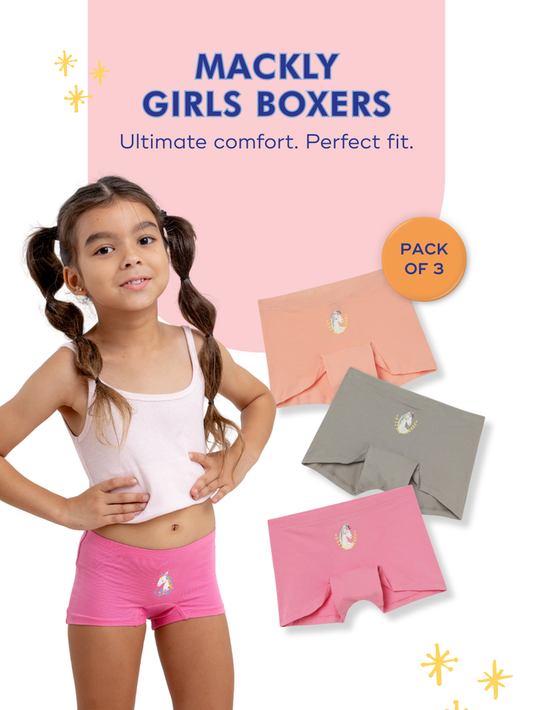 Mackly Girls Boxers - Pack of 3 | Unicorn Print