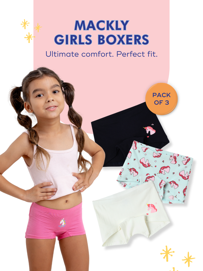 Mackly Girls Boxers - Pack of 3 | Unicorn