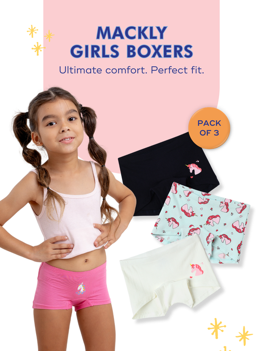 Mackly Girls Boxers - Pack of 3 | Unicorn