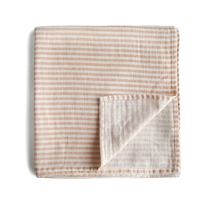 Mushie - Organic Cotton Muslin Swaddle in Natural Stripe