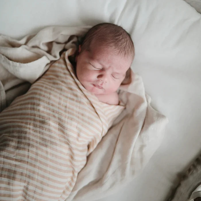 Mushie - Organic Cotton Muslin Swaddle in Natural Stripe