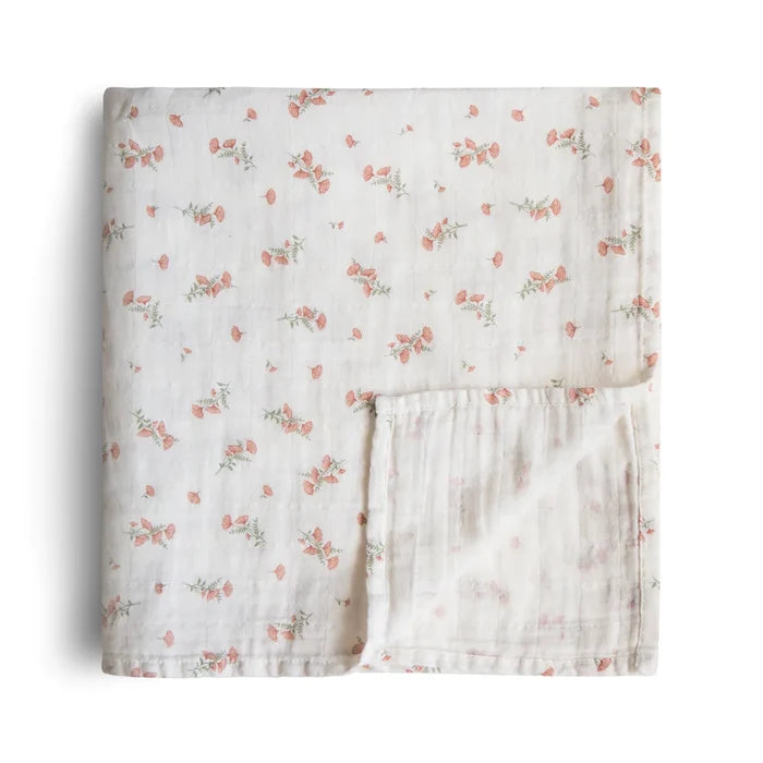 Mushie - Pink Flowers Organic Cotton Swaddle