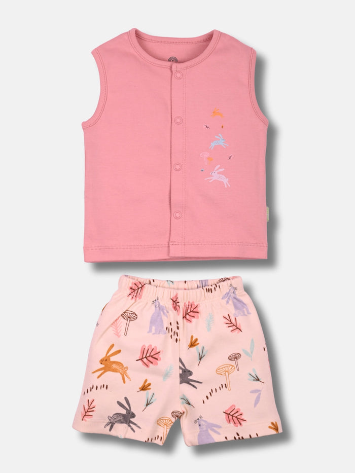 Newborn Baby Girls Sleeveless Cotton Top & Shorts Set - Front Open Printed - TRUCKLET TOTS