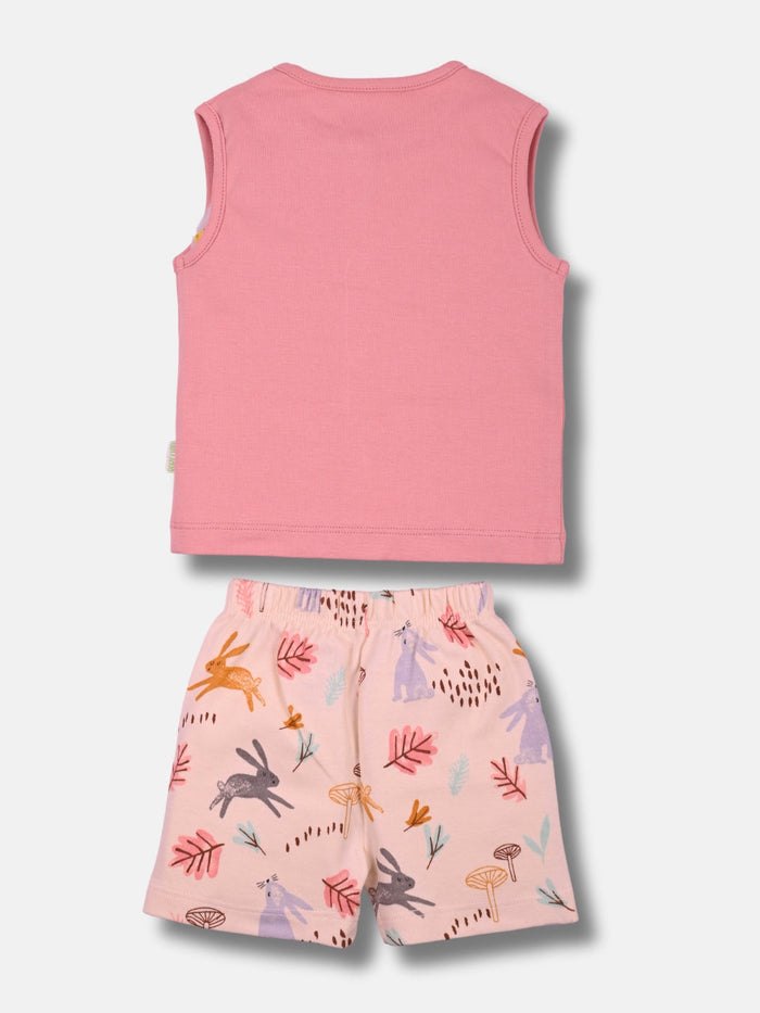 Newborn Baby Girls Sleeveless Cotton Top & Shorts Set - Front Open Printed - TRUCKLET TOTS