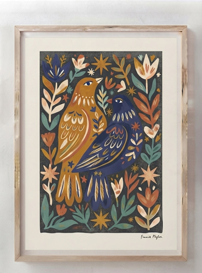 Nordic Reverie | Scandinavian Folk Art Bird Print