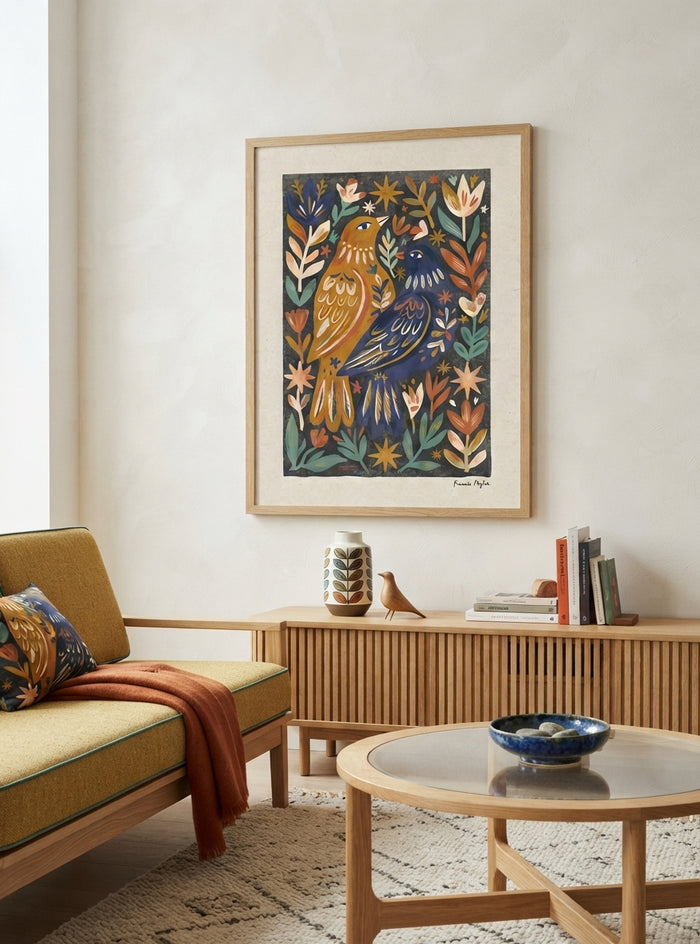 Nordic Reverie | Scandinavian Folk Art Bird Print
