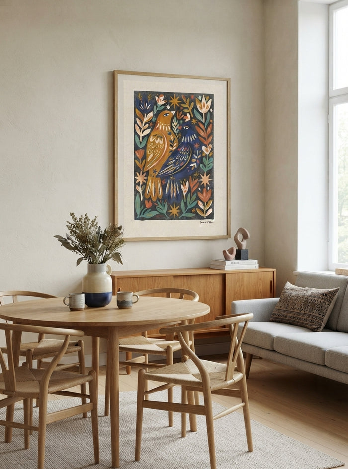 Nordic Reverie | Scandinavian Folk Art Bird Print